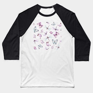 Watercolor Gentle Butterflies and Dragonflies Baseball T-Shirt